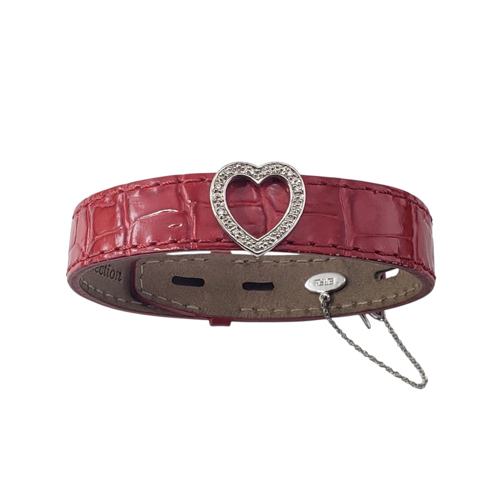 Effy Bita 14K White Gold and Diamond Heart Red Leather Bracelet #22292